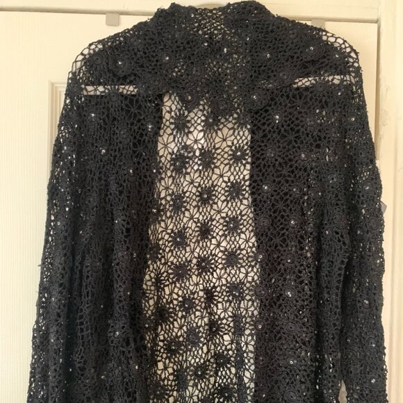 NWT BLACK CROCHET RHINESTONE CARDIGAN - Picture 3 of 4